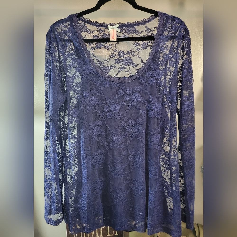 DownEast Blue Lace Blouse Elegant and Stylish